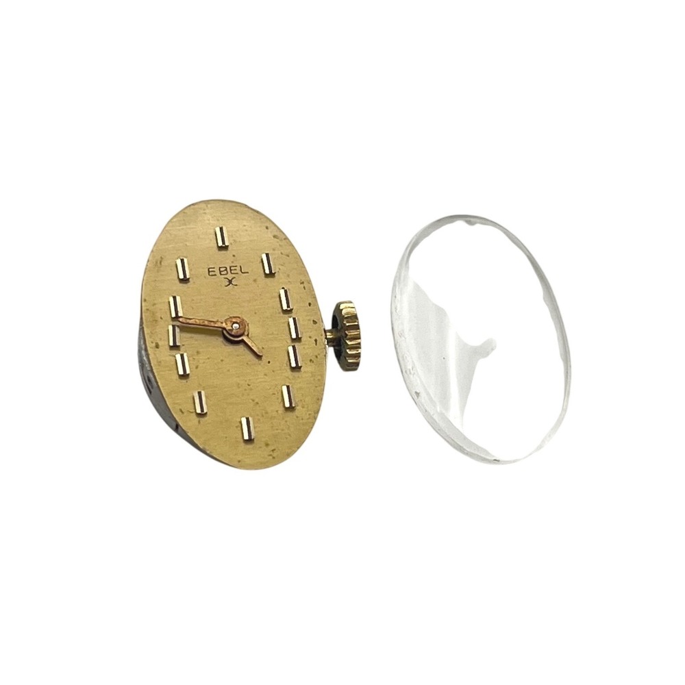 Vintage Ebel 17 Jewel Oval Watch Movement and Crystal Gold Dial Running